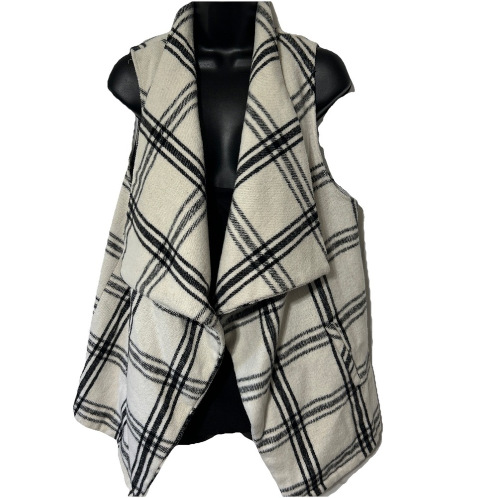 The Impeccable Pig Women's Black White Check Plaid Vest Cardigan Size Medium M